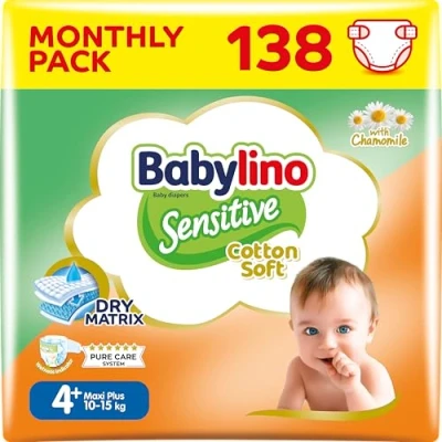 Imagen de Babylino Sensitive Cotton Soft, Pañales Bebé Talla 4+, Maxi plus (10 15 kg), 138