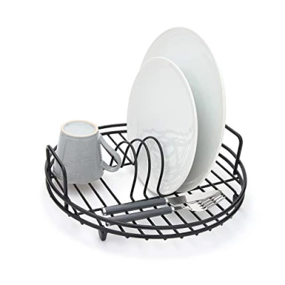 Imagen de simplywire Escurreplatos Circular Bandeja recogegotas Redonda para el Fregadero Acero Revestido de plástico Negro