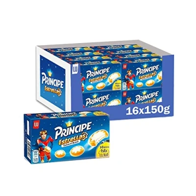 Imagen de Príncipe Estrellas Galletas Rellenas de Crema Leche y Cubiertas Chocolate Blanco en Forma Estrella, Pack 16 x 150g