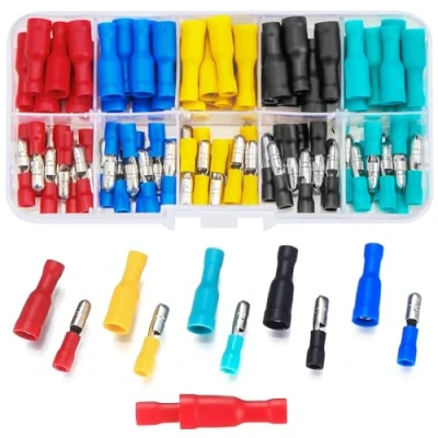 Imagen de Vwoqiy 100 Piezas Kit de Conectores Bala, Surtidos Aislados Terminales Crimpado Eléctricos Kit, Cables Macho y Hembra Bullet Butt Wire Crimp Connectores (cinco colores 100)