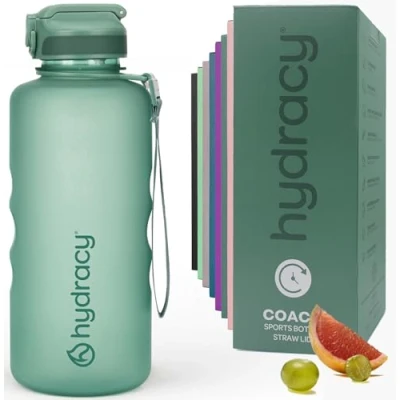 Imagen de Hydracy Botella de Agua con Pajita 2 L sin BPA Motivacional y Manga Sudor Gimnasio a Prueba Fugas Marcador Tiempo Deportes Aire Libre