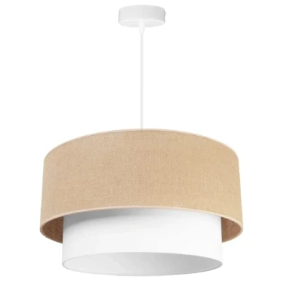 Imagen de Light Home Juta Lampara de Techo Colgante Modernas Metal con Pantalla tela E27 Pastel 1 Luce 45 cm Blanco Base y Yute