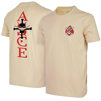 Imagen de One Piece Japonés Anime Ace Luffy Spade Whitebeard Pirates Camiseta Premium 100% Algodón Hombre/Mujer T Shirt (Beige,S)