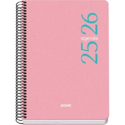 Imagen de Dohe Agenda Escolar 2025 2026 Semana Vista, Tamaño A5 (15x21 cm), Español e Inglés, Septiembre a Junio, Cierre de Espiral, Tapa Flexible ESENCIAL Rosa
