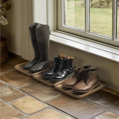 Imagen de Navaris Bandejas para Zapatos Set de 3X Bandeja secar Calzado Bases escurridoras Goteo con Borde Elevado 35 x 27 2,5 cm Bronce