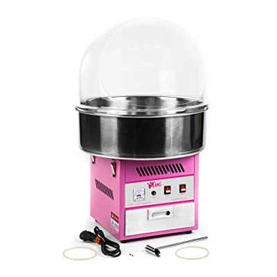 Imagen de Royal Catering Máquina De Algodón Azúcar RCZK 1200E (1200 W, Ø 52 cm, 1 unidad por minuto, Control separado del termostato y la rotación, Incl. cúpula antisalpicadura) Rosa