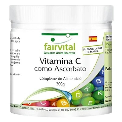 Imagen de Fairvital Vitamina C en polvo Ascorbato de calcio Dosis elevada VEGANA Suministro para 10 meses 300g Calidad Alemana