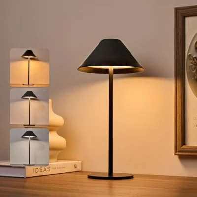 Imagen de Bojim Lámpara de Mesa Inalámbrica, 3 Colores Táctil LED Regulable, IP54 Impermeable Exterior, Escritorio Carga Negro Mesita Noche