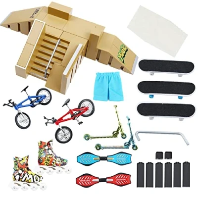 Imagen de PLSOPPKG Skate Park Kit Rampa Piezas para Finger Skateboard Parte Entrenamiento Props con Skateboards Bikes Patines y Scooters más (5 Partes)