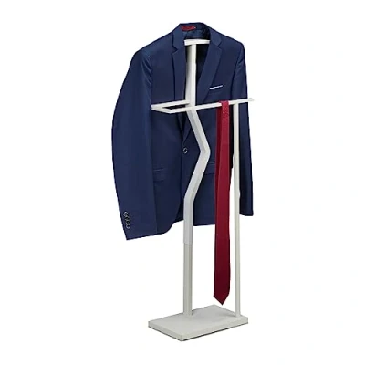Imagen de Relaxdays Sirviente Galán Noche MDF Veteado, Blusa y Pantalón, 107 x 48 20 cm, Metal Efecto Madera, Colgador Vestidor, Blanco, Acero
