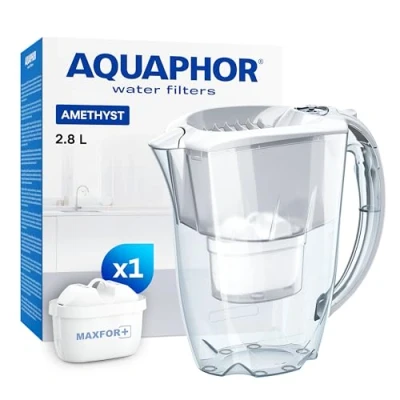 Imagen de AQUAPHOR Jarra con Filtro de agua Amethyst Blanco 1 Maxfor+ cartucho incluido I plástico 2,8l Reduce cal, cloro, metales pesados compacta perfecto para nevera