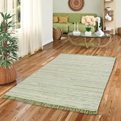 Imagen de Pergamon Cayenne Alfombra de algodón Natural Verde Mezclado 6 Tamaños