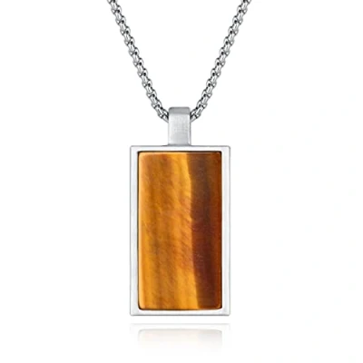 Imagen de COAI Collar para Hombre de Acero Inoxidable con Colgante Rectangular Ojo Tigre