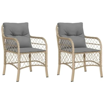 Imagen de vidaXL Sillones de Jardín con Cojines 2 uds, Asientos Respaldos, Sillas Comedor, Muebles para Patio Balcón, Ratán Sintético Beige Mezcla