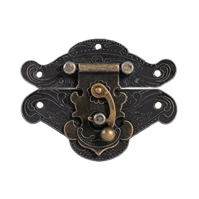 Imagen de Estilo de enganche antiguo grabado bronce vintage diseño joyería madera hebilla candado pequeño joyero maleta o muebles