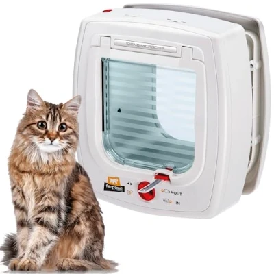 Imagen de Ferplast Gatera con Microchip Swing Microchip, Puerta para Gatos,Sistema de protección contra Corrientes Aire, Indicador último Paso, Collar Gato Incluido