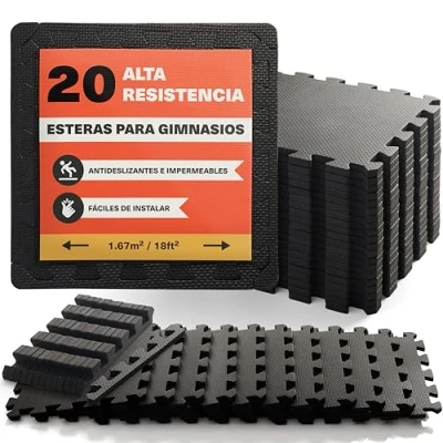 Imagen de MATANA 20 Suelo de Gimnasio Interconectable más Bordes 30x30cm Goma Eva Ideal para Yoga y Pilates Hecho Espuma Fácil Limpiar Duradera Dimensión 1.8 m2