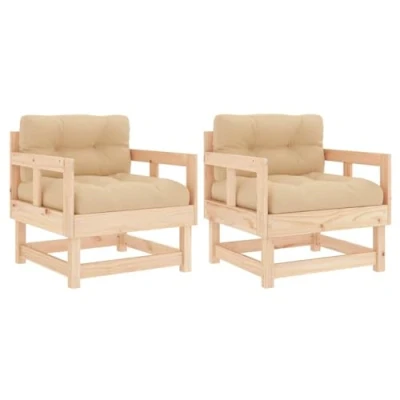 Imagen de vidaXL Sillones de jardín con Cojines 2 uds Madera Maciza Pino
