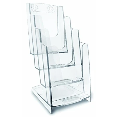 Imagen de ARDA Revistero de pared con 4 compartimentos Formato 1/3 A4, capacidad 800 hojas 80 gr Expositor transparente
