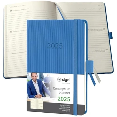 Imagen de SIGEL C2569 Conceptum Agenda semanal 2025, aprox. A6, azul, tapa dura, dos páginas = una semana, 176