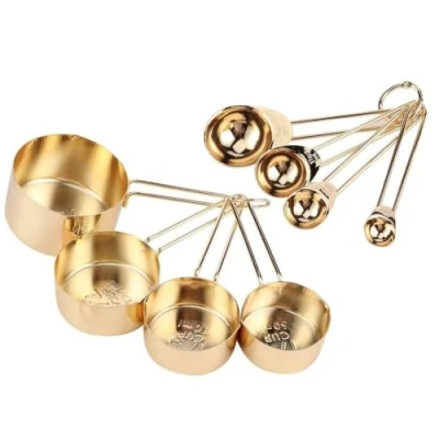 Imagen de Set de 8 tazas y cucharas medidoras, medidoras acero inoxidable para hornear apilables