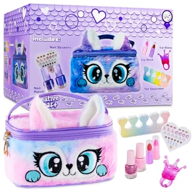 Imagen de Maquillaje para Niños, Set y Pintauñas Niñas, Infantil No Toxico, Lavable con Agua, Niñas Mayores de 5 Años (Morado/Rosa)