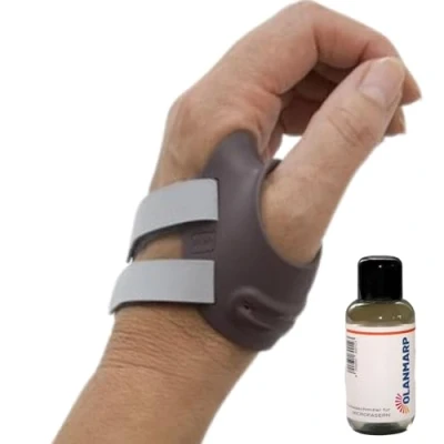 Imagen de Ofa Push Ortho CMC Pulgar ortesis Osteoartritis, reduce el dolor, vendaje postoperatorio + Olanmarp Detergente para microfibra 50 ml (izquierda, talla 0)