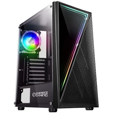 Imagen de EMPIRE GAMING Caja PC Gamer Crystal ARGB Torre Mediana ATX, Micro ATX e ITX Frontal Efecto 3D Ventiladors 1x120MM LED RGB Direccionable 3 Pines 5 Voltios y Estándar Negro