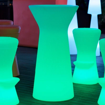 Imagen de Moovere Mesa de cóctel Redonda Alta 110 cm para Exterior e Interior Decoración la Terraza y el Negocio (Iluminación RGB + Batería)