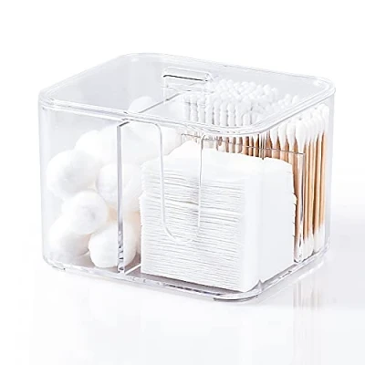 Imagen de YOHOM Soporte para Hisopos de Algodón con Tapa Dispensador Almohadillas Tarros Baño 4 compartimentos Plástico Caja Maquillaje Organizador Transparente