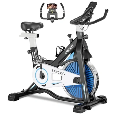 Imagen de LABGREY Bicicleta Indoor Ejercicio Gym Casa Fitness Bikes Volante 15 KG, Resistencia Ajustable con Pantalla LCD y Monitor de Frecuencia Cardíaca (Plata)
