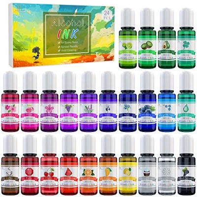 Imagen de Alcohol Ink Set 24 Colores Tinta para Pintura de Resina Epoxi, Fabricación Placas Petri Tinte Color Arte Resina, Vasos, x 10 ml