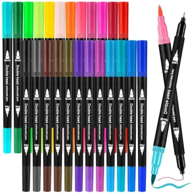 Imagen de Zeawavsl Juego Rotuladores AcríLicos, 24 Colores Con Dos Puntas, Gruesos Y Finos, Para Bullet Journal, Letras a Mano, CaligrafíA, Manga, Tinta Base de Agua (24)