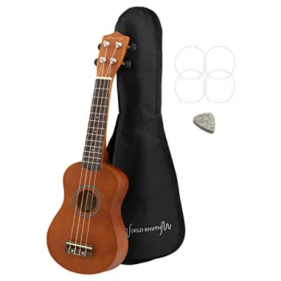 Imagen de World Rhythm WR 302 ukelele soprano para principiantes, acabado natural con bolsa de concierto, cuerdas repuesto y púa fieltro