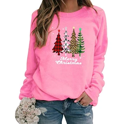 Imagen de Sudadera Navidad Mujer Jersey Arbol Navideño Feo Sudaderas Navideñas Divertido Pullover Ugly Jerseys Navideños Adolescente Chica Navideña Talla Grande Sueter Rosa M