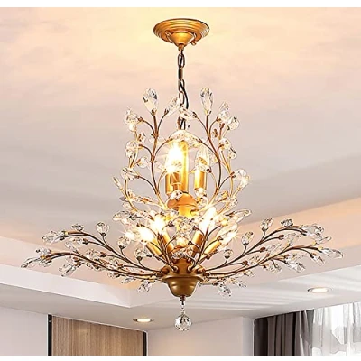Imagen de Ganeed Candelabros de cristal Iluminación colgante vintage Lámpara araña techo para sala estar Dormitorio Restaurante Porche Pasillo Oro 8 luces