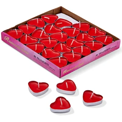 Imagen de THE TWIDDLERS 50 Velas Corazón Rojo, Vela Corazon para San Valentin, Bodas, Propuestas de Matrimonio Romantic Candles, en Forma 4cm