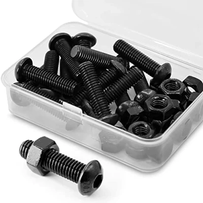 Imagen de (15 juegos) M8 x 20 mm Tornillo de cabeza curvada con hexagonal y tuercas Rosca completa acero al carbono 10,9 (negro)