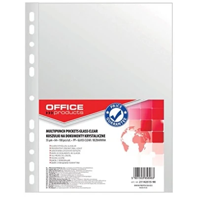 Imagen de OFFICE PRODUCTS Fundas para catálogos/DIN A4 / Transparentes Parte Superior Abierta de Plástico Perforadas/PP/Transparente 55 Micras, 100 unidades (1 unidad)