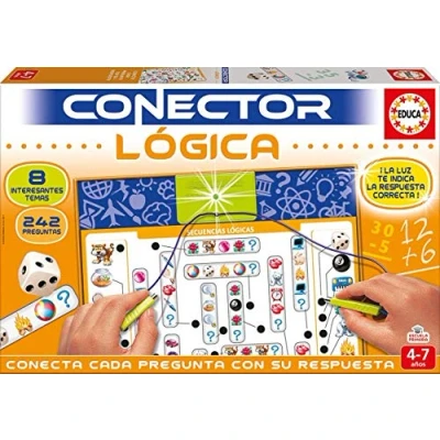 Imagen de Educa Juego Conector Lógica Educativo para niños. 8 Temas con más de 240 Preguntas desarrollar la observación y razonamiento. luz Que Indica si Respuesta es Correcta. +4 años (17201)