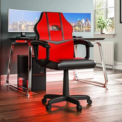 Imagen de Vida Designs Racing Comet computadora para Juegos, Color Rojo y Negro, Silla reclinable giratoria Ajustable de Piel sintética, Cuero, 101 x 58 55 Cm