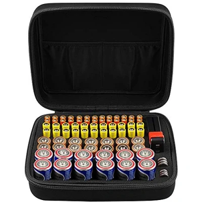 Imagen de Comecase Caja organizadora de batería Dura para 100 Pilas AA AAA C D 9 V, Compatible con FantiX Digital Battery Tester BT 168D