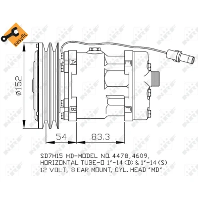 Imagen de NRF 32756 compresor de Aire Acondicionado SD7H15 12 PAG 100 con aceite PAG, junta anular EASY FIT