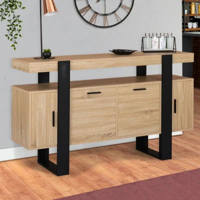 Imagen de IDMarket Phoenix Aparador (140 cm, 4 Puertas, Madera y Negro), Color Negro