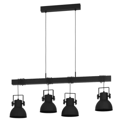 Imagen de Eglo lámpara colgante Shirebrook para comedor, luminaria de 4 luces sala y FSC100PA, iluminador ndustrial metal madera en negro, casquillo E27