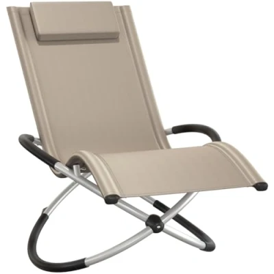 Imagen de tectake® Tumbona Plegable con Función Balancín, Playa Ergonómica, Piscina en Acero y Textileno, Jardín Exterior, Protección Antivuelco, Carga Máx. 150 kg, Fácil Montaje beige