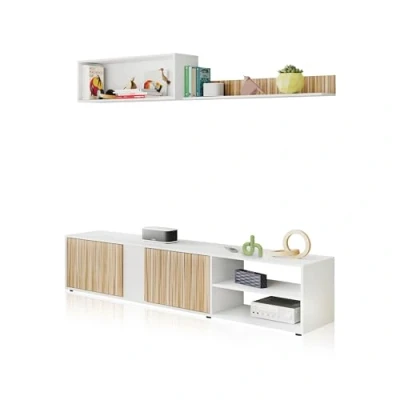 Imagen de duehome Conjunto Reversible de Salon, Mueble TV, Modulos Comedor, Modelo Alix, Acabado en Blanco Artik y Natur, Medidas: 180 cm (Largo) x 33 (Fondo) 40 (Alto)