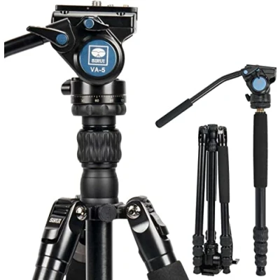 Imagen de SIRUI Aluminio Vídeo Trípode para Videocámara Traveler VA, 159cm de Viaje y 164,5cm Monopié con Cabezal Fluido VA 5, Cámara Reflex Videocámara, Carga Máxima 5KG