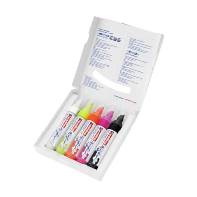 Imagen de edding 5000 marcador acrílico de trazo grueso surtido (neon) juego 5 rotuladores acrílicos resistentes al agua punta biselada 10 mm pintura acrílica para lienzo, madera y piedra