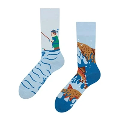 Imagen de Dedoles Calcetines Unisex Hombre Mujer y Niños Algodón muchos diseños divertidos diferente izquierda derecha, color: Negro, diseño: Pesca, tamaño: 39 42